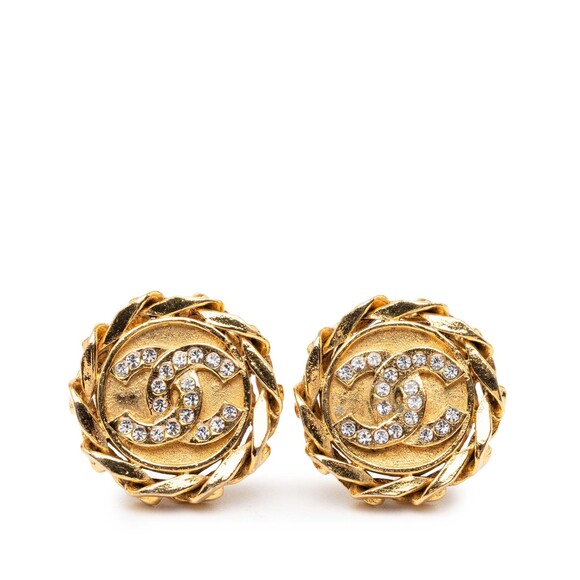 Chanel Jewelry - Pre-Loved Chanel CC Gold Plated Rhinestone Round Clip On Earrings